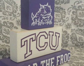 TCU Horned Frog Blocks Purple and White TCU Wood Blocks Fear the Frog ...