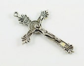 Double Sided Rosary Crucifix Antique Silver Toned Rosary Part