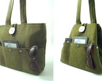 Green handbag, tote bag converts to hobo, shoulder bag, diaper bag, fabric purse, everyday bag