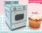 retro oven -  cupcake box, cookie, candy, treat and party favor box, gift card holder, paper printable PDF kit - INSTANT download