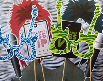 Rock Star Printable PHOTO BOOTH PROPS 80s hair, guitars, microphones - Editable Text >> Instant Download | Paper and Cake