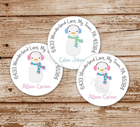 Set of 20 / Snowman Return Address Labels / Personalized / Choice of Boy or Girl Il_570xn