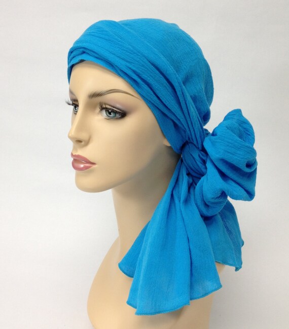 Ocean Blue Turban Hat Head Wrap Chemo Hat Alopecia by TurbanDiva