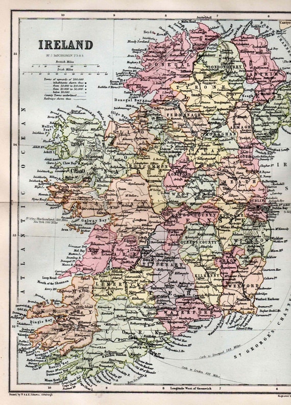 antique IRELAND map with counties from a by theStoryOfVintage