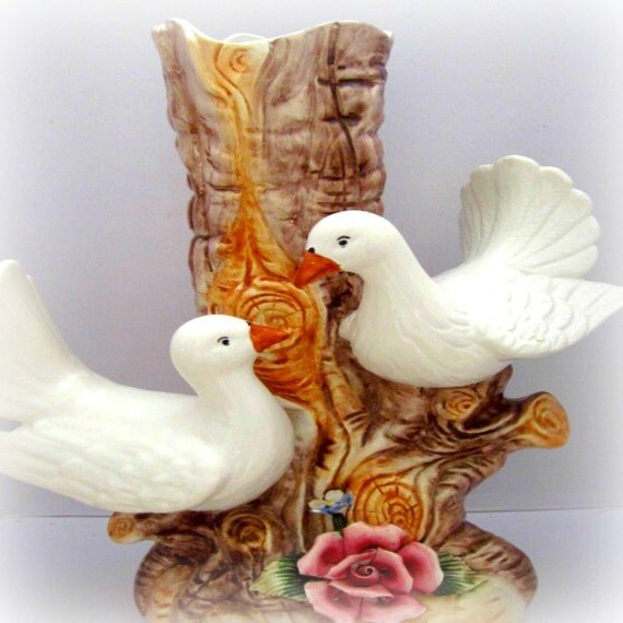 Capodimonte Vase Italian Pottery White Dove Planter Porcelain Italy