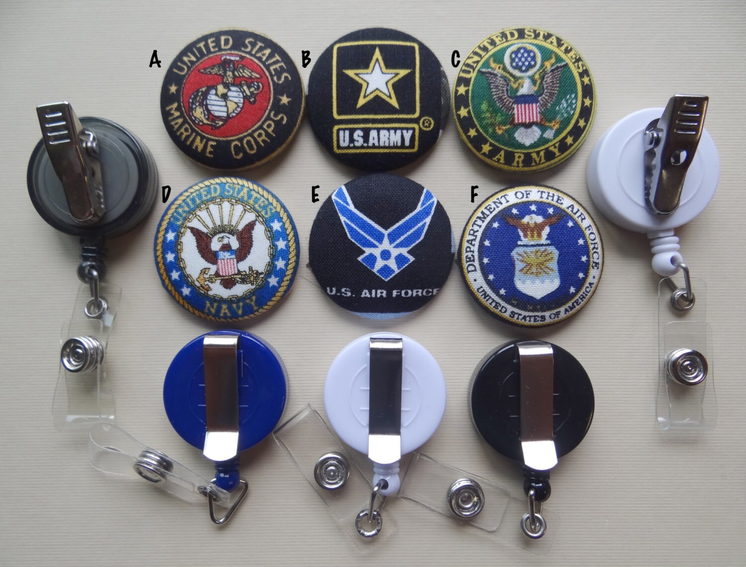 Retractable Badge Holder Fabric Covered Button Military
