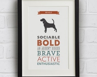 Beagle Dog Breed Traits Print - Beagle Gift