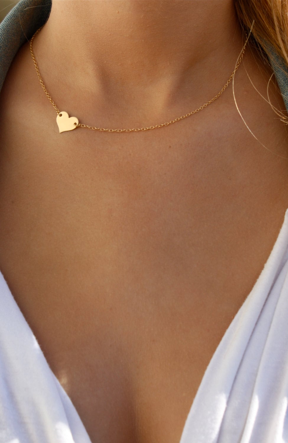 Small Heart Necklace / Sideways Heart Necklace / Delicate Gold