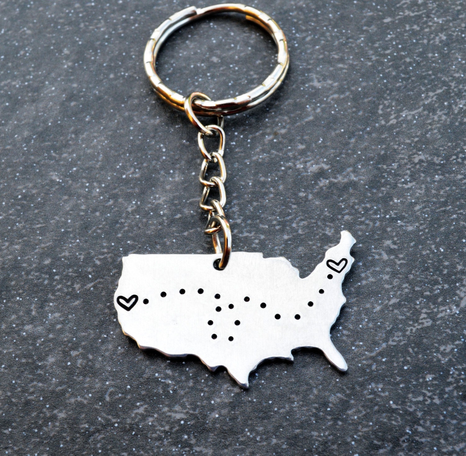 Key Chain Long Distance United States Pendant by BellaMetallo