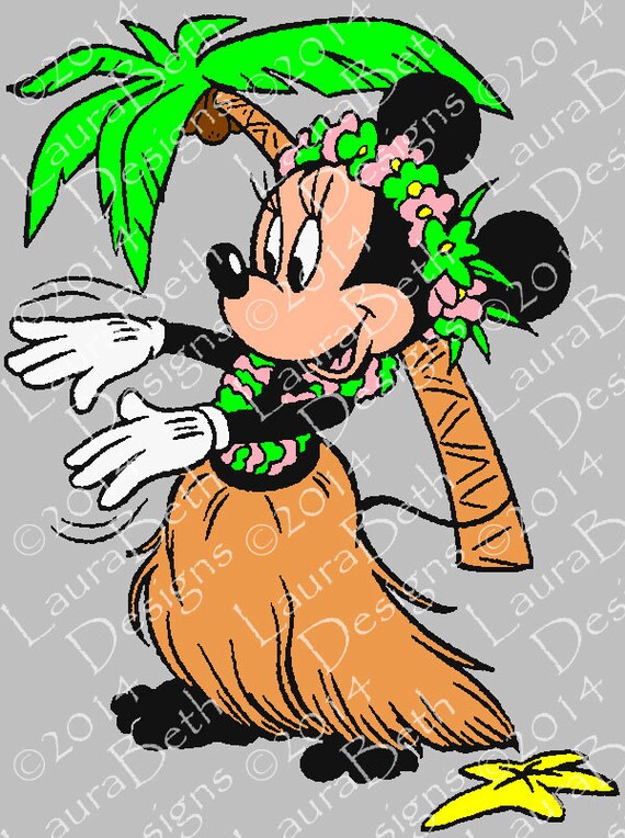 Minnie Mickey Mouse Hawaiian Hula Luau Grass Skirt Palm Tree