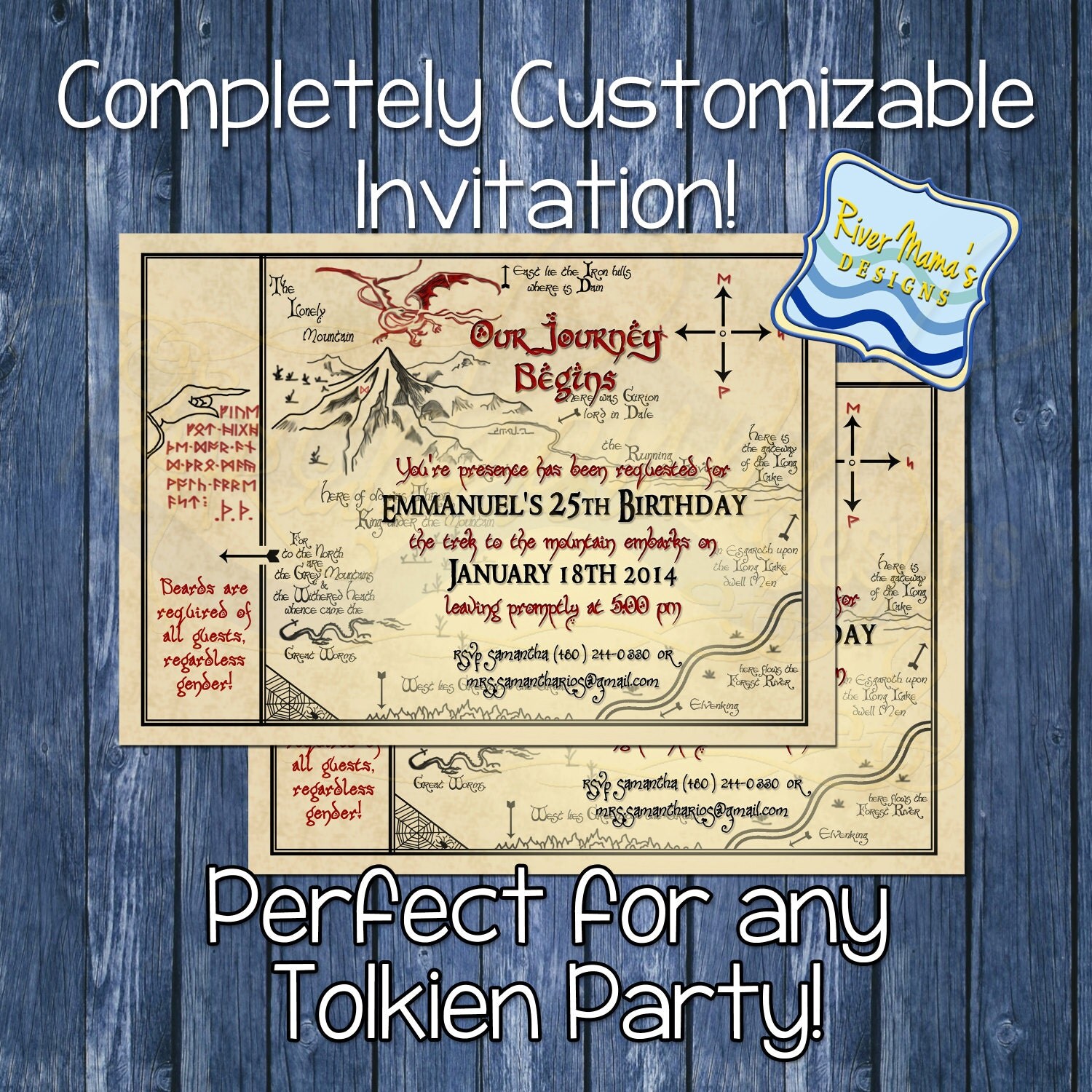 Printable Birthday Invitation Hobbit Map by RiverMamasDesigns
