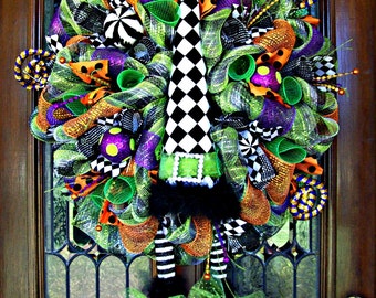 Halloween Wreath, Halloween witch wreath, Halloween witch door wreath, witch wreath, witch decor, Halloween decor