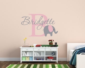 Childrens Name Elephant Wall Decal - Girls Name Wall Decal - Baby Nursery Wall Decal - Elephant Wall Decals