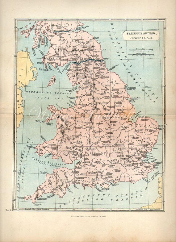 1884 Antique map ANCIENT BRITAIN England and Wales Victorian