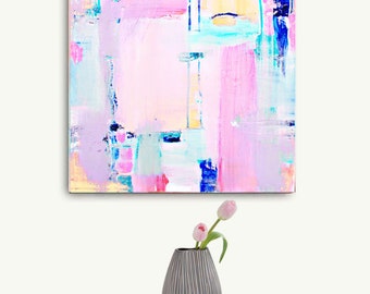 Abstract Painting Print Pink, Large Abstract Art, Pink Painting Print, Pastel Canvas Wall Art Print, Pink Geometric Modern Art Home Decor