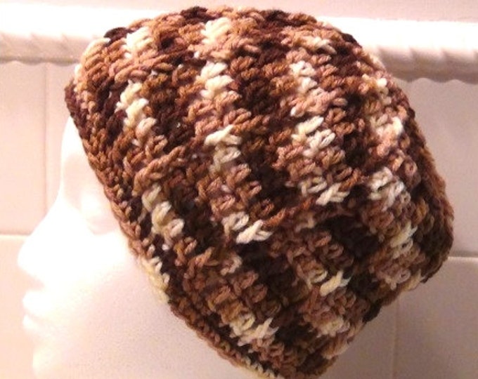Hat - Unisex Beanie - Brown Cap - Slouch hat - Ombre Beanie - Handmade headwear - Crochet Ribbed hat for Men or Women - Skullcap