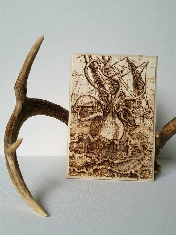 Kraken Woodburning by JoclynEmerson on Etsy