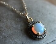 Ethiopian Opal Jewelry - Opal Necklace - Pave Diamond Set, 14K Gold Fill