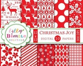 50% off Christmas digital scrapbook papers deer, joy to the world, Instant Download snowflakes paper Il_170x135