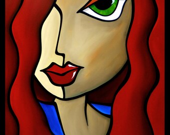 Temptress - Original Abstract painting Modern pop Art Contemporary large Portrait cubist colorful FACE by Fidostudio