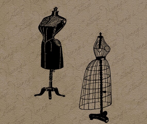 Antique Dress Forms Clip Art Illustration Vintage Digital