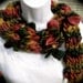 Finger knit wool acrylic winter scarf, long scarf, warm scarf in autumnal shades with felted flowers and leaves