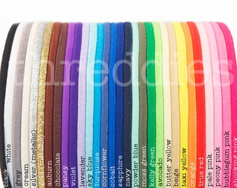 elastic headbands - lot of 50, skinny and stretchy - YOU PICK COLORS - no metal