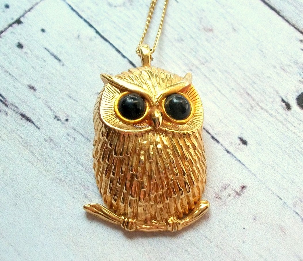 Vintage Gold Owl Necklace Boho by PrettySaro on Etsy