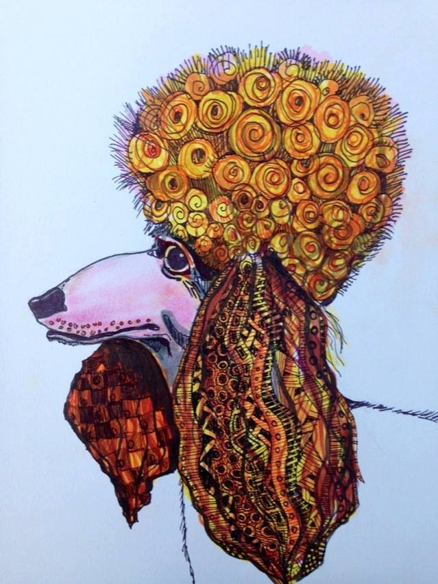 Poodle with Afro drawing Print art drawing ink by Mary Vogel Lozinak Zentangle tateam steampunk buy now online