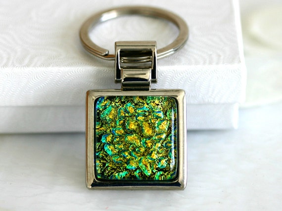 Gold n Green Key Ring Dichoric Glass Key006