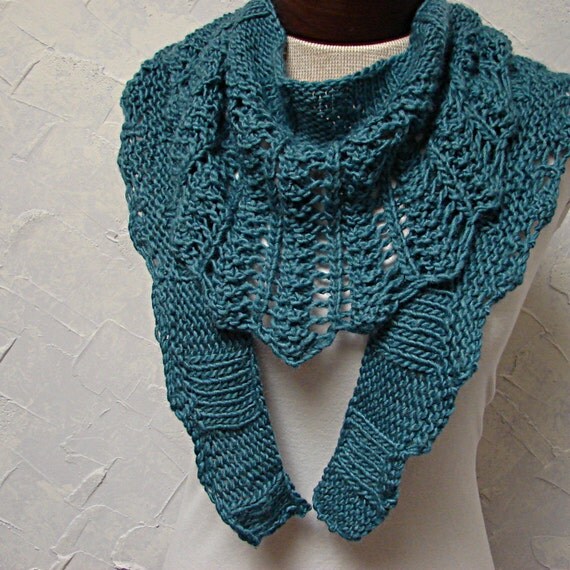 Pattern Lace Triangle Scarf Hand Knit Triangle Lace Ribbing