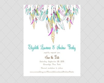 Whimsical Feather Save the Date Cards