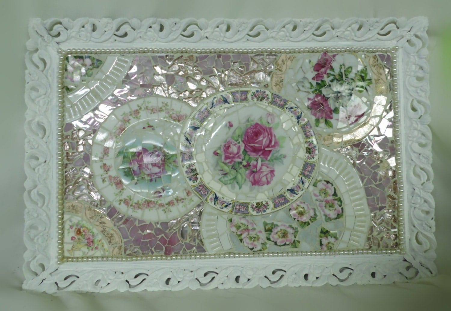 pink roses broken china shabby chic mosaic cottage large pink roses broken china shabby chic mosaic cottage large