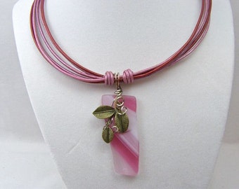 Women's Burgundy and Pink Leather Necklace,Necklaces,Leather Bracelets ...