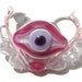 SALE! Ruffle Ribbon Eye Heart- Fuchsia Vision- handmade lampwork bead winged heart focal with an evil eye accent