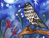 Silver Moon Berries Original Bird Art Fantasy and Whimsical Bird Painting Original Illustration Animal Bird Fairy Tale Blue Painting Silver Moon Berries Original Bird Art Fantasy and Whimsical Bird Painting Original Illustration Animal Bird Fairy Tale Blue Painting