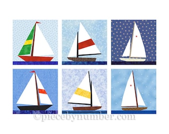 Sailboat quilt blocks, paper pieced quilt pattern, instant download, boat pattern, nautical decor, baby boy quilt, easy quilt pattern