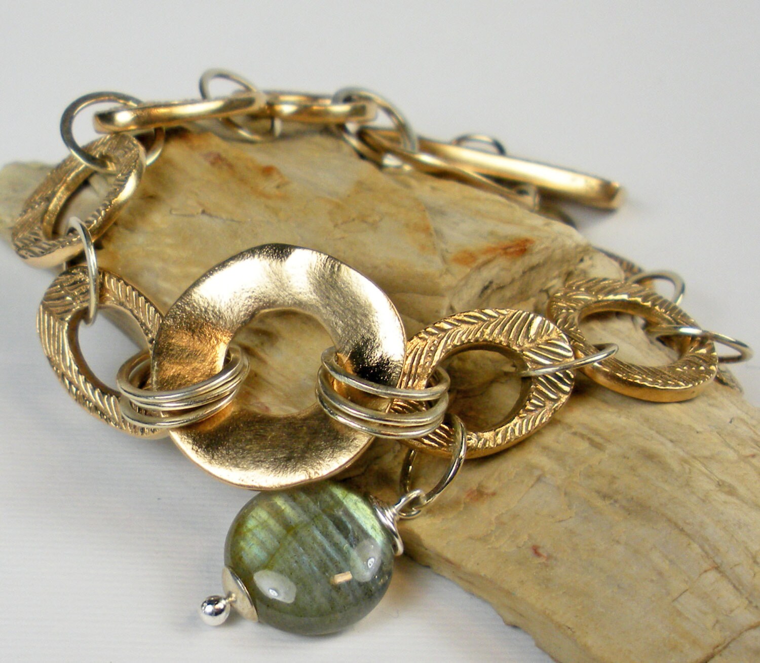 Handmade Mixed Metal Chain Bracelet Bronze and Silver Bronze