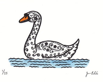 Sugar Skull Swan Limited Edition Gocco Screenprint