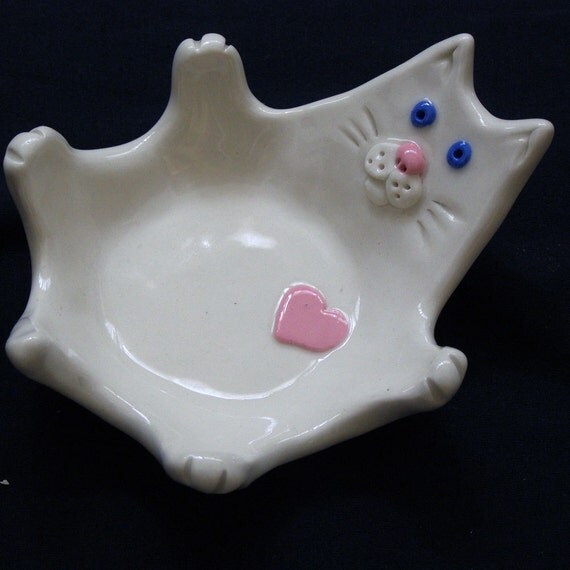 White Ceramic Cat Dish with heart