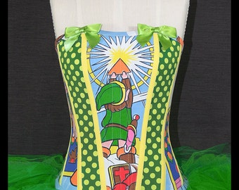 Legend of Zelda: Link & Polka Dots Steel Boned Overbust Corset SIZE 8