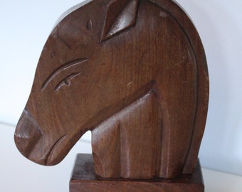 Vintage Horse Sculpture or Bookend ~ Solid Wood ~ Hand Carved ~ Study ~ Library ~ Office
