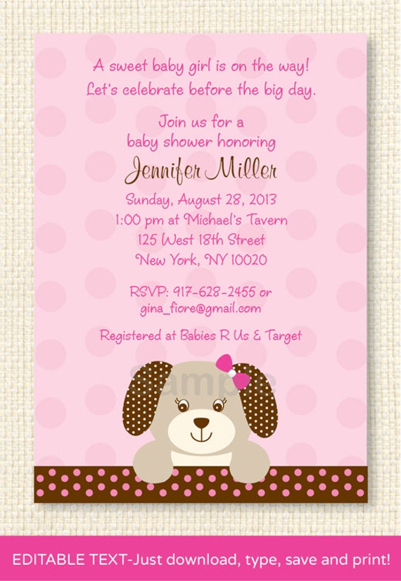 Pink Puppy Dog Baby Shower Invitation by LittlePrintsParties