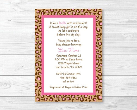 Cute Pink Cheetah Print Baby Shower Invitation / Cheetah Baby Shower Invite / Cheetah Pattern / Hot Pink / Baby Girl Shower / PRINTABLE Il_570xn