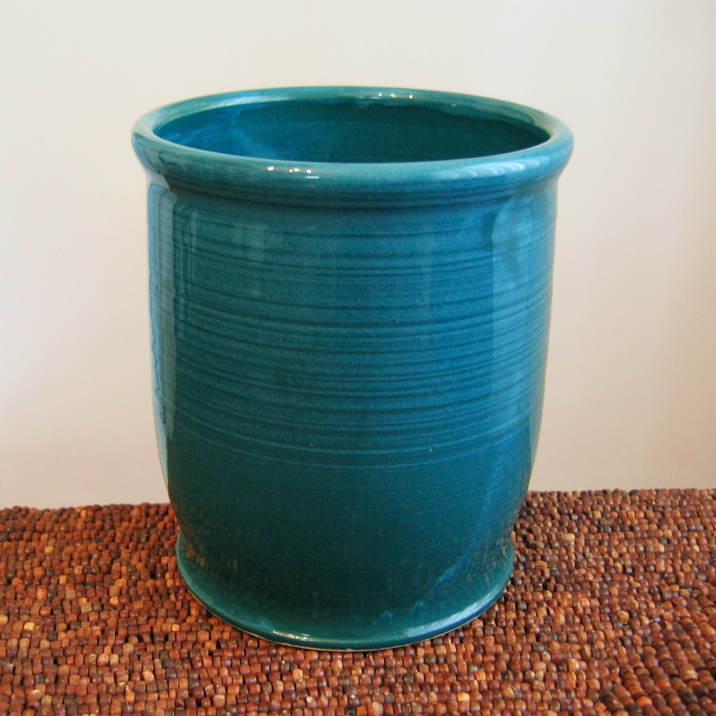 Ceramic Utensil Crock in Peacock Blue Stoneware Pottery