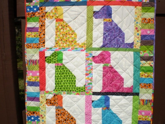 Baby Dog Quilt-Baby quilt-crib quilt-Playmat-Boy or by happyquilts