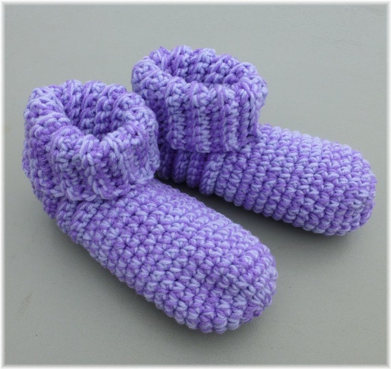 Crochet Slipper Socks Booties Lilac and Lavender Size Large