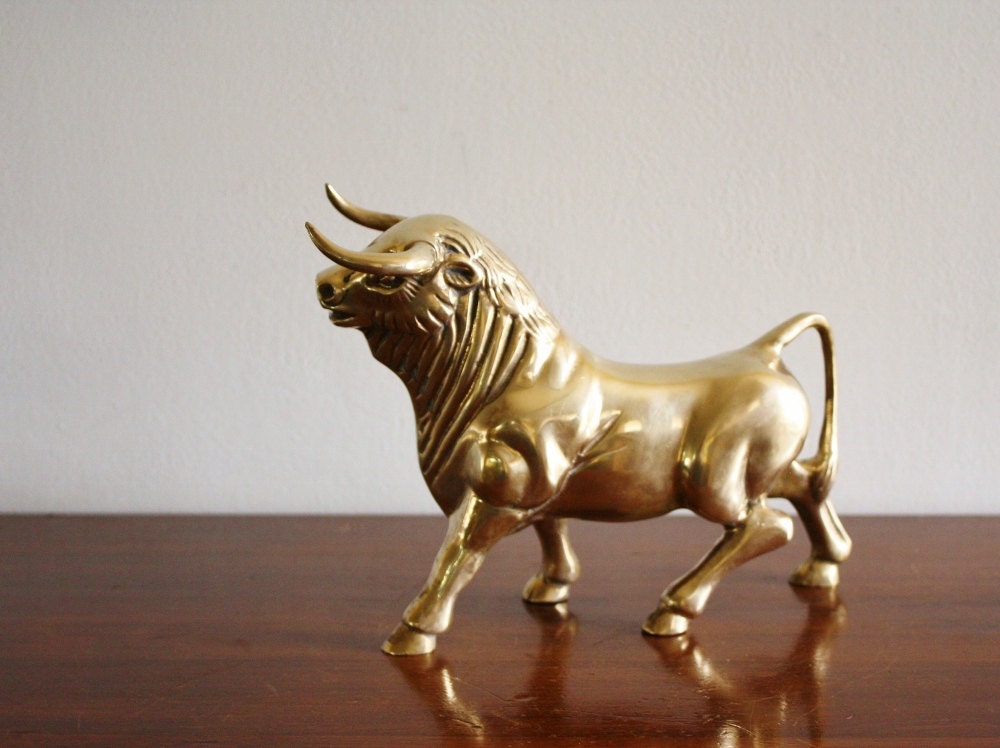 Large vintage brass bull