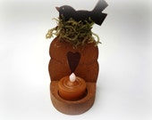 Wood Beehive Battery Tea Light Holder, Crow, Summer, July, August, Primitive, Bee Skep, Tealight, Woodworking Home Decor