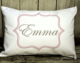Personalized baby pillow, Newborn gift, girls pillow name pillow pink and grey baby gift idea